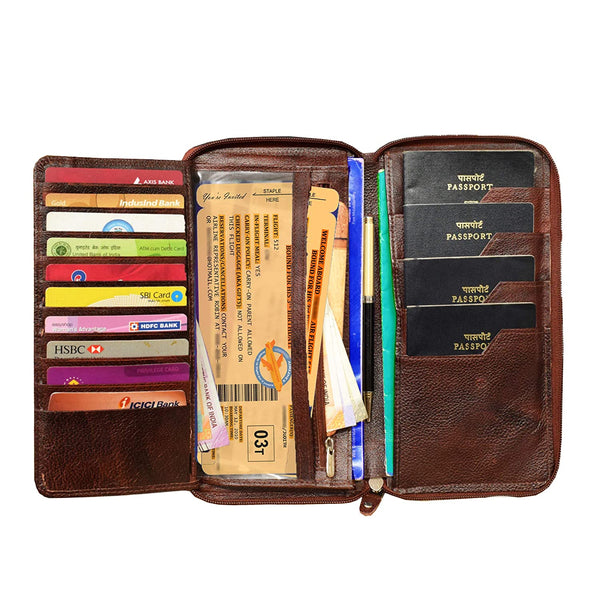 NOORA 100% personalized wallet Dark Brown Leather Unisex Passport Holder | Document Holder | carry checkbook & passbook | SK11