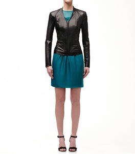 women's simple black leather jacket ST0248