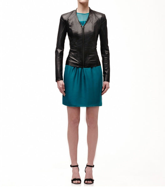 women's simple black leather jacket ST0248