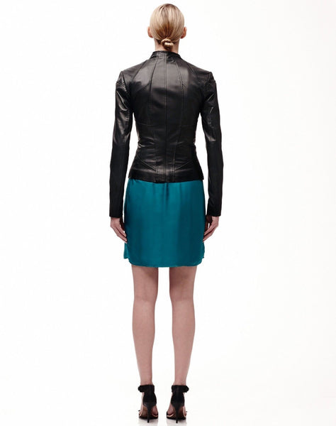 Noora Women's Simple Black Leather Jacket ST0248