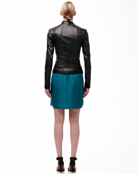 women's simple black leather jacket ST0248