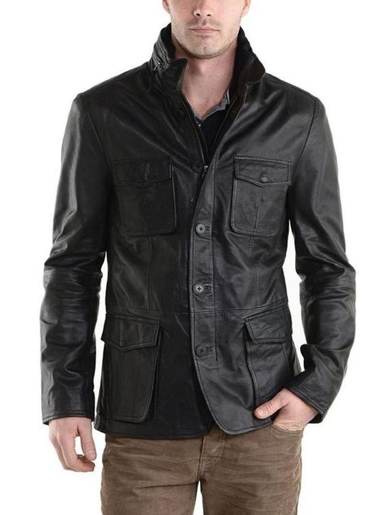 NOORA Men's Leather Jacket Distressed Black Genuine Lambskin Leather Coat Bomber Handmade Leather Ja