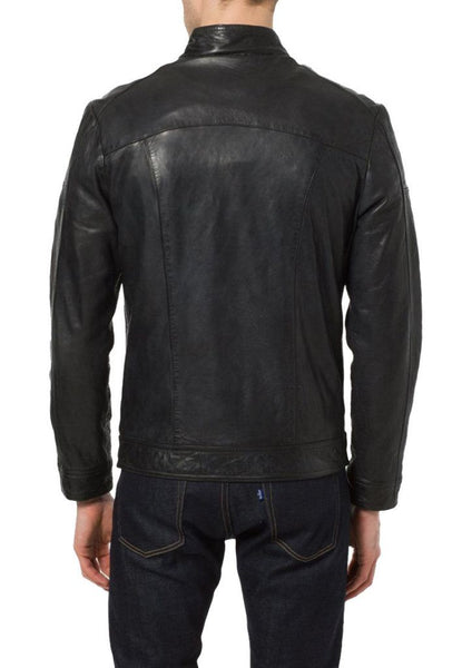 Noora Men’s casual black leather jacket with zipper pockets BS1