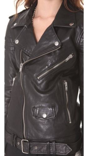 Noora Women's Long Black Biker leather jacket with belt ST0289