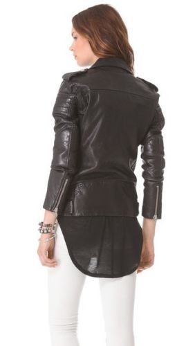 Noora Women's Long Black Biker leather jacket with belt ST0289