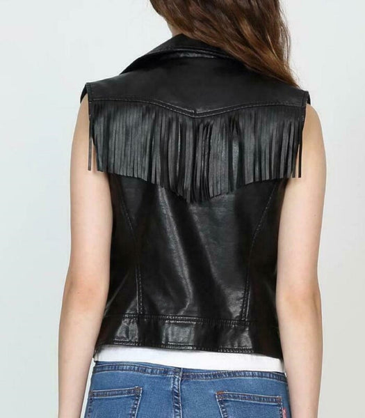 Noora New Womens Real Black Leather Vest, Leather Waistcoat Gilet Biker Sleeveless Jacket