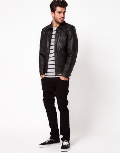 Men’s Black leather jacket with collar - Noora International