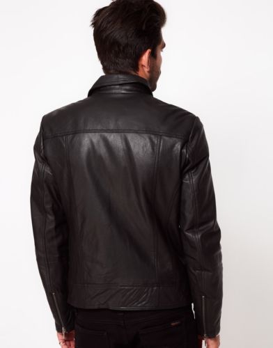 Men’s Black leather jacket with collar - Noora International