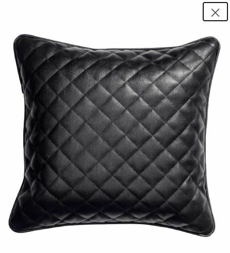 Noora Lambskin Leather Pillow Cover, Sofa Cushion Case, Decorative Diamond Quilted Throw Cover for Livingroom, Square Pillow case - Black YK13