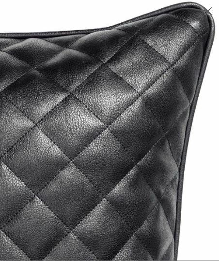 Noora Lambskin Leather Pillow Cover, Sofa Cushion Case, Decorative Diamond Quilted Throw Cover for Livingroom, Square Pillow case - Black YK13