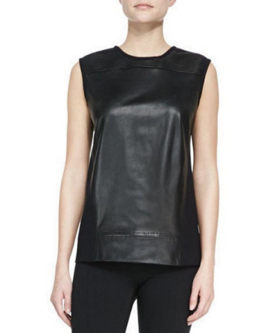 NOORA Womens  Lambskin Black Leather Biker Tank Top  With Back Side Zipper | Slim Fit Top | Sleeveless Top | ST091