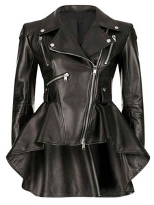 NOORA Womens Lambskin Black Leather Flare Dress Jacket With Zipper | Celebrity Style Ottamae Dress | Snap On Collar | rt363