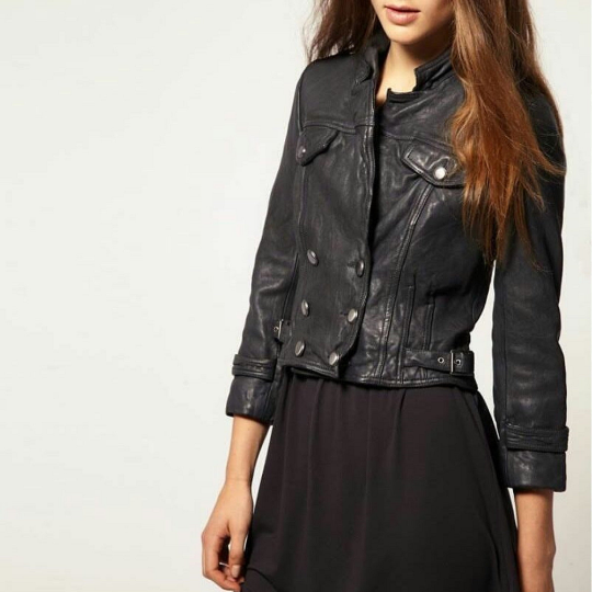 NOORA Womens Lambskin Leather Black Biker Jacket With Zipper & Snap |  Pocket | Belted Jacket | ST060