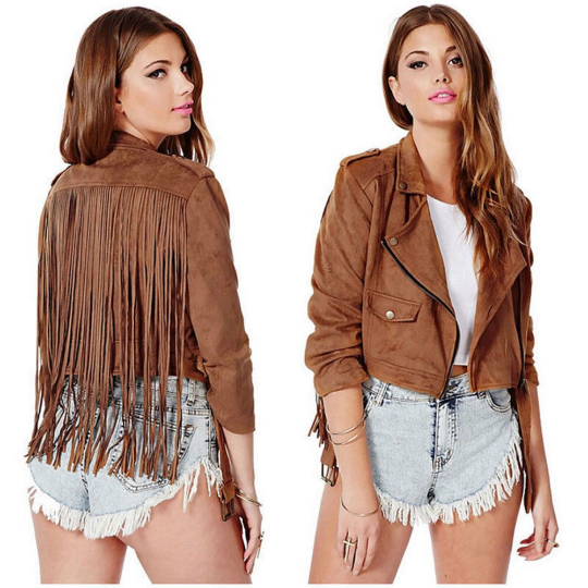 Cropped Suede Fringe Jacket | Tan Suede Jacket  | Noora International