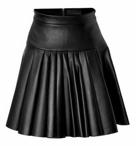 NOORA Womens Lambskin Black Leather Pleated Flared Skirt | Mini Skirt With Back Side Zipper | Above Knee Skirt |  ST0115