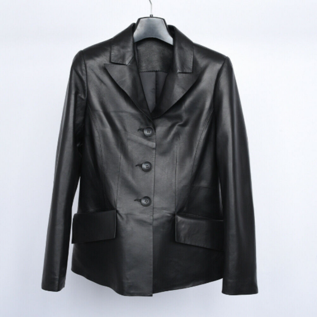 Black Faux Leather Blazer | Long Leather Blazer | Noora International