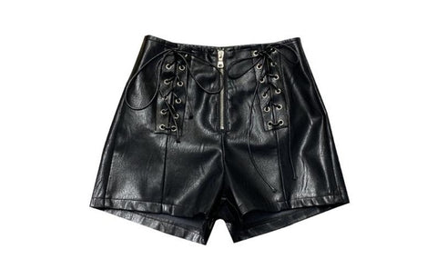 NOORA Womens Lambskin Black Leather Braided Shorts With Zipper & Pocket | Womens Biker Pant | Mini Leather Shorts | ST0356