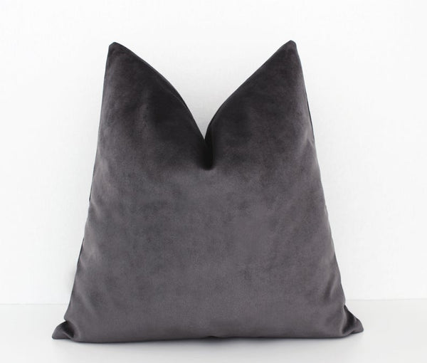 NOORA Lamabkin Leather Velvet Charcoal Pillow | Grey Velvet Cushion Cover | Square Velvet Cushion Cover | Pillow Case Cover | ST0141