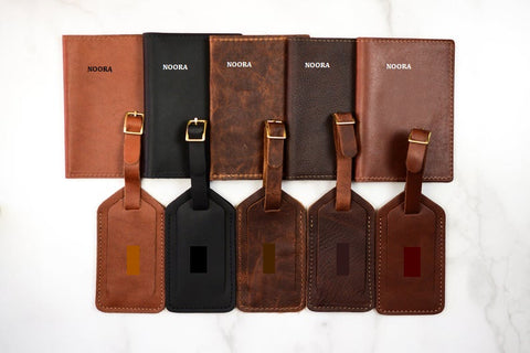 NOORA Personalized Leather Passport Holder | Luggage Tag Gift Set | Monogram Leather Passport Cover Wallet | Travel Wallet | ST0156