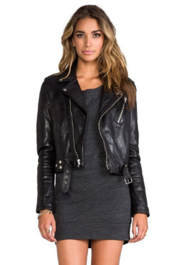 NOORA Womens Lambskin Black Leather Cropped Biker Jacket  With Zipper & Pockets | Belted Jacket  | Zip On Sleeves | ST036