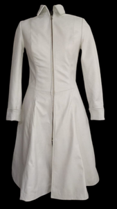 NOORA Womens Real Lambskin White Leather Long Trench Coat With Zipper | Trench Coat With  Back Side Drawstring | ST096