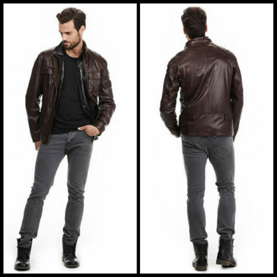 NOORA Mens  Lambskin Brown Leather Jacket With Zipper & Pocket | Slim Fit Jacket | ST086