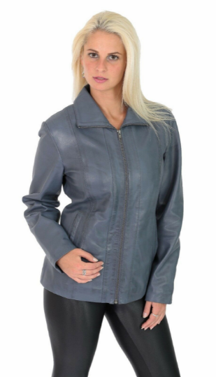 NOORA Womens Lambskin Nicole Blue Leather Biker Jacket With Zipper & Pocket | Gift For Her | ST064