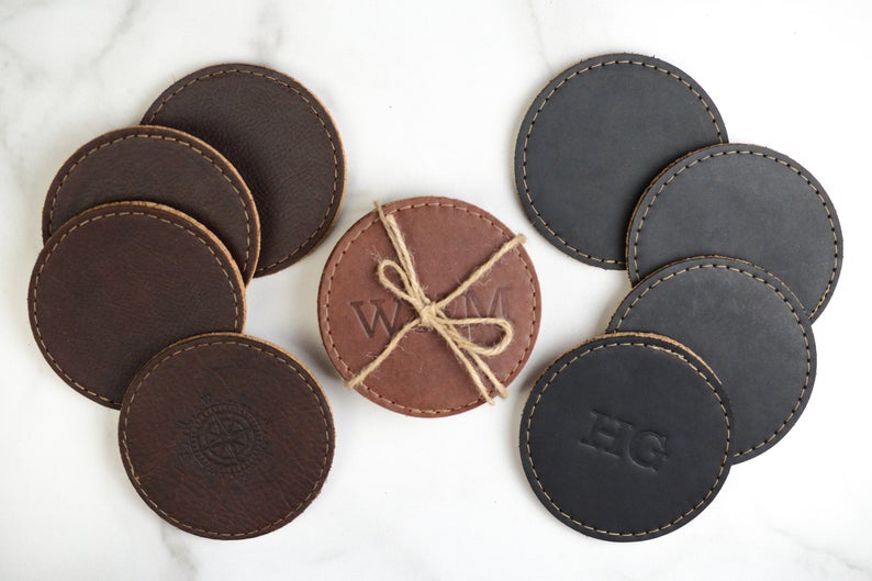 NOORA Personalized Leather & Cork Coaster set| Custom Corporate Gifts | Housewarming Leather Gift for Wedding, Anniversary,Home | Groomsmen Gift | ST0159