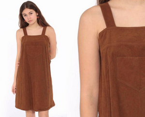 NOORA Womens Lambskin Brown Suede Jumper Style Mini Dress | Sleeveless Dress | Party wear Dress | ST089