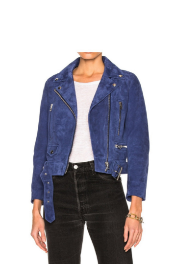 NOORA Womens Lambskin Blue Suede Biker jacket  With Zipper & Pocket | Belted Jacket | Snap On Collar | ST050