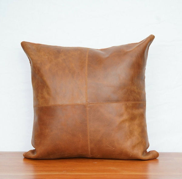 Noora Lambskin Leather Throw Case Cover | Square Shape Cover |  Decorative Accent Leather Cushion Cover | Modern Pillow Case | ST0145