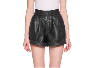 NOORA Womens Black Leather Shorts With Zipper | Mini Shorts | Biker Shorts | Cut Off Shorts |  ST0354