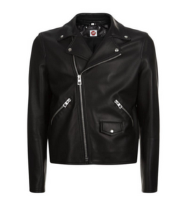 NOORA Men's  Real Lambskin  Black Leather Motorcycle Jacket With Zipper & Zipped Pocket |  Snap On Collar |  ST029
