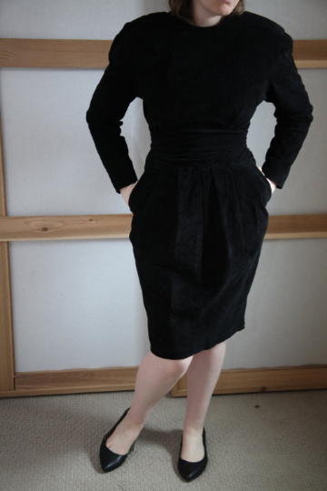 NOORA Womens Real Lambskin Black Suede Long Dress  With Back Side Zipper & Pocket | Vintage Dress | Slim Fit |  ST088