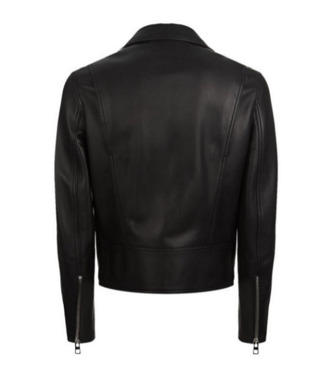 NOORA Men's  Real Lambskin  Black Leather Motorcycle Jacket With Zipper & Zipped Pocket |  Snap On Collar |  ST029