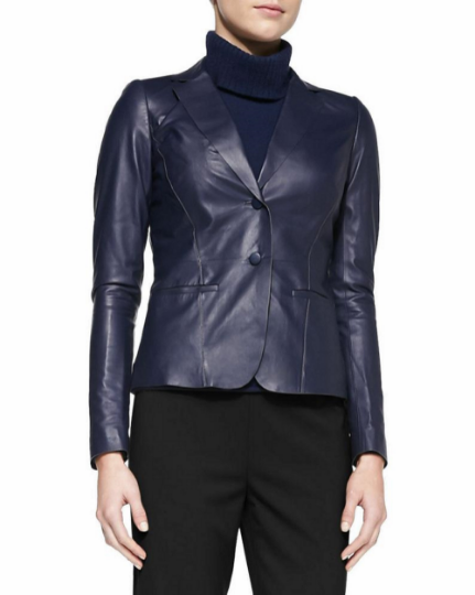 Women's Blue Leather Blazer | Blazer Jacket | Noora International