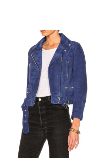 NOORA Womens Lambskin Blue Suede Biker jacket  With Zipper & Pocket | Belted Jacket | Snap On Collar | ST050