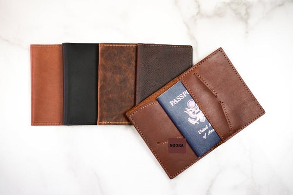 NOORA Personalized Leather Passport Holder | Luggage Tag Gift Set | Monogram Leather Passport Cover Wallet | Travel Wallet | ST0156