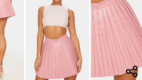 NOORA Handmade Real Lambskin Baby Pink Leather Pleated Skirt , Above Knee Skirt |  Mini Skirt | ST0116