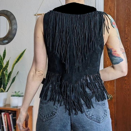 Black Leather Fringe Vest | Leather Fringe Vest | Noora International