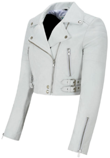 NOORA Womens  White Leather Cropped Biker jacket With Zipper & Pocket | Zip On Sleeves | Belted Jacket | Snap On Collar