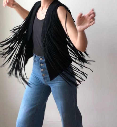 Women's Black Fringe Vest | Black Fringe Vest | Noora International