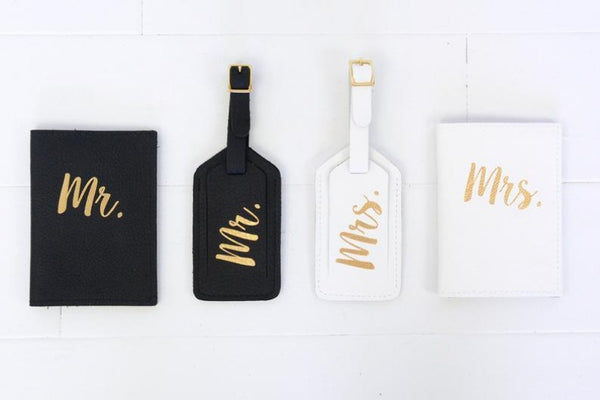 NOORA Lambskin Leather Mr. and Mrs.  Passport Cover & Luggage Tag Gift Set | Personalized Passport Wallet & Suitcase Tag | Wedding Gift Set | Bridal Gift | ST0161