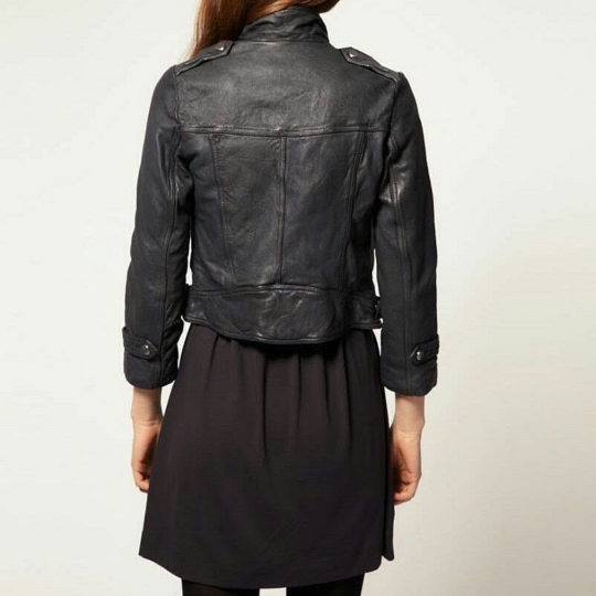NOORA Womens Lambskin Leather Black Biker Jacket With Zipper & Snap |  Pocket | Belted Jacket | ST060
