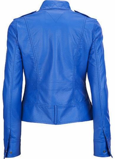 NOORA Womens Real Lambskin Royal Blue Leather Jacket With Zipper & Pocket | Shoulder Strap | Snap On Sleeves | ST080