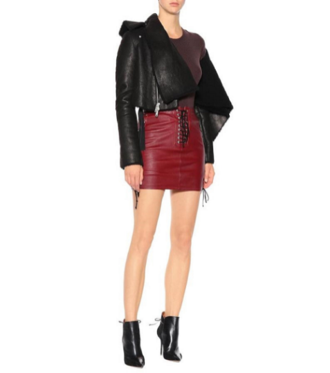 NOORA Womens Real Lambskin Burgundy Leather Skirt , High Waisted Booty Mini Shorts With Braided |  Side Lace Up | ST0112
