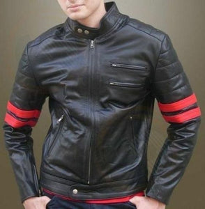 NOORA Men Wolverine Black & Red Lambaskin Bomber Jacket Fridge SOFT Leather Cowboy Casual Jacket Win