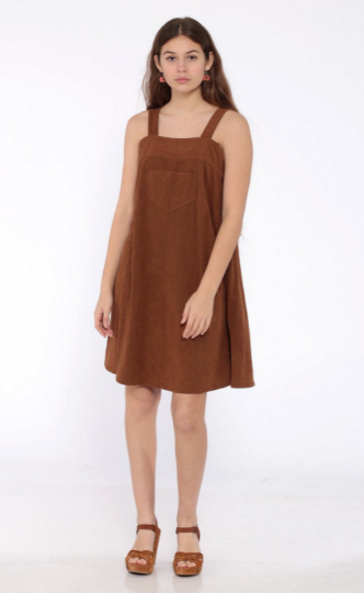 NOORA Womens Lambskin Brown Suede Jumper Style Mini Dress | Sleeveless Dress | Party wear Dress | ST089