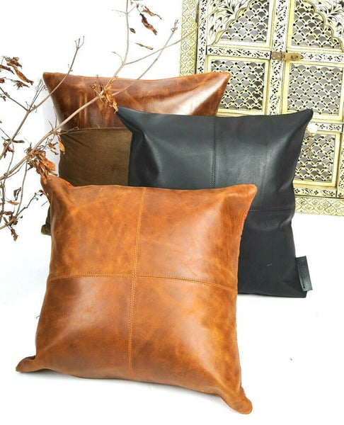 Noora Lambskin Leather Throw Case Cover | Square Shape Cover |  Decorative Accent Leather Cushion Cover | Modern Pillow Case | ST0145