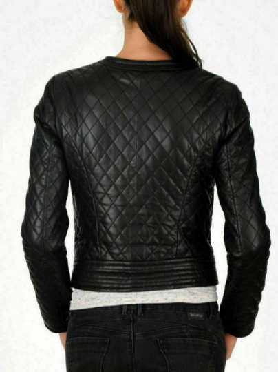 NOORA Womens Lambskin Black Leather Quilted Jacket With Zipper & Pocket | Slim Fit Jacket | ST079